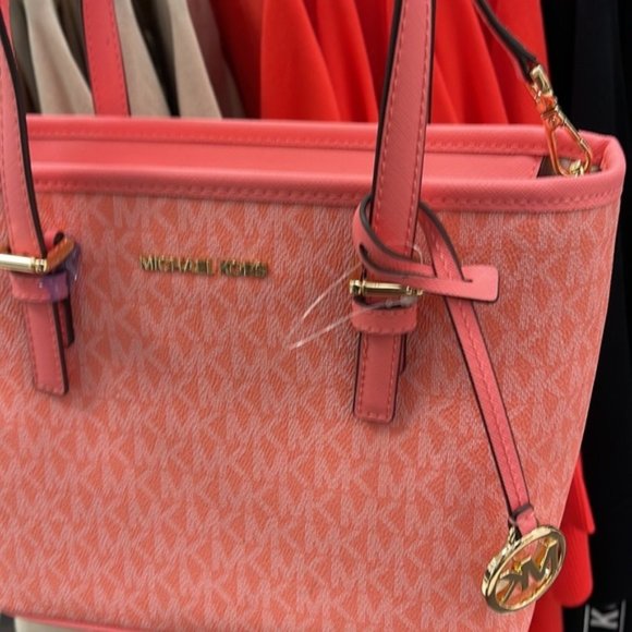 Michael Kors Jet Set Travel XS Carryall Tote Top Zip Tote Grapefruit - Picture 9 of 16